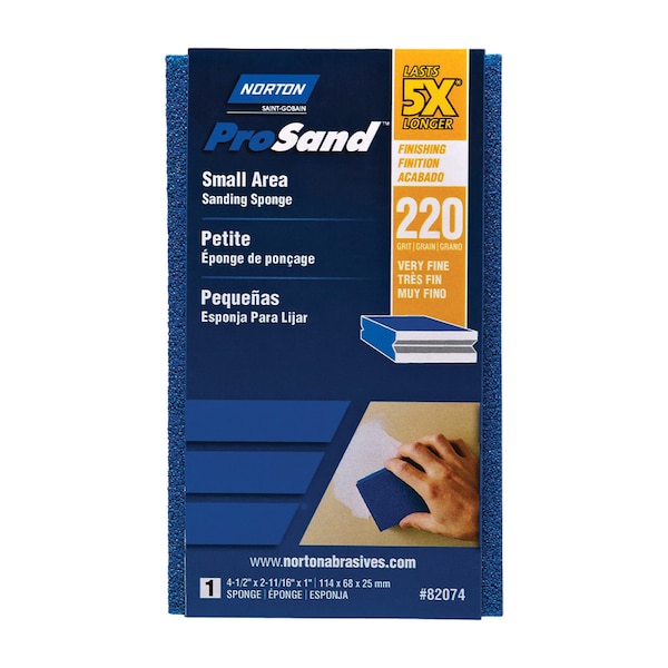 Norton Abrasives Norton ProSand 4.5 in. L X 2.69 in. W X 1 in. 220 Grit Very Fine Small Area Sanding Sponge 07660782074 - main